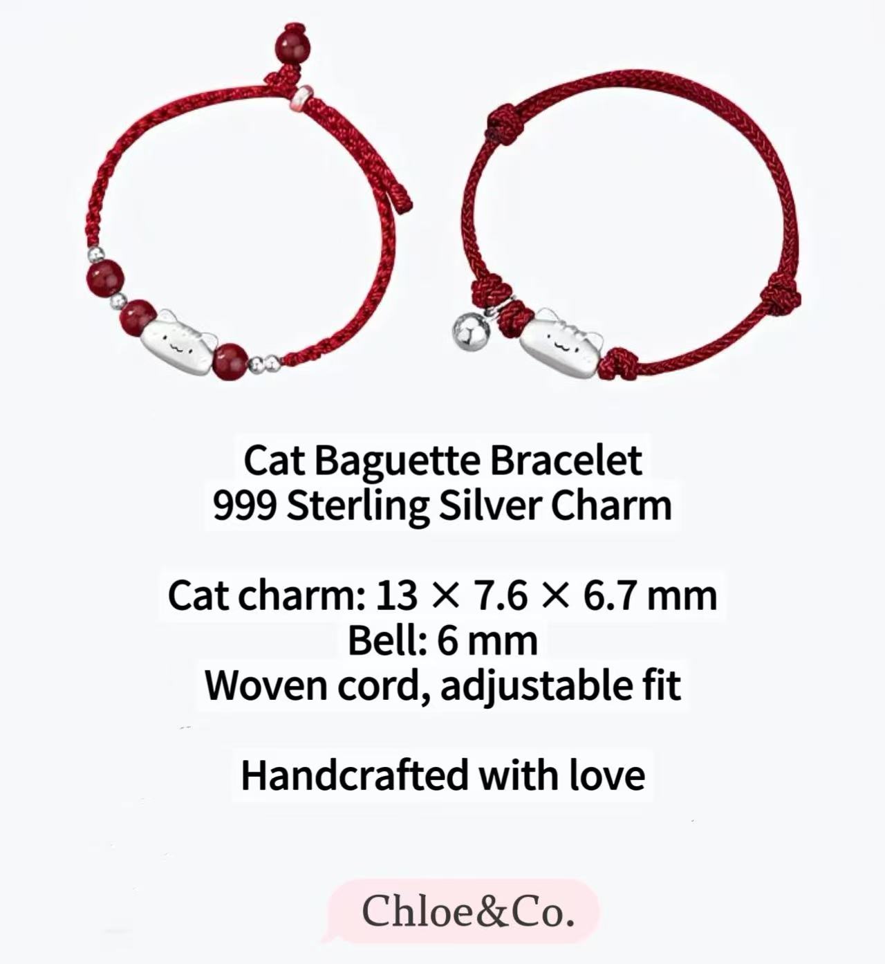 Cat Baguette Bracelet – 999 Sterling Silver Charm for Kids