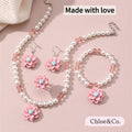 Children's Resin Necklace Set – Pearl & Flower Pendant for Girls