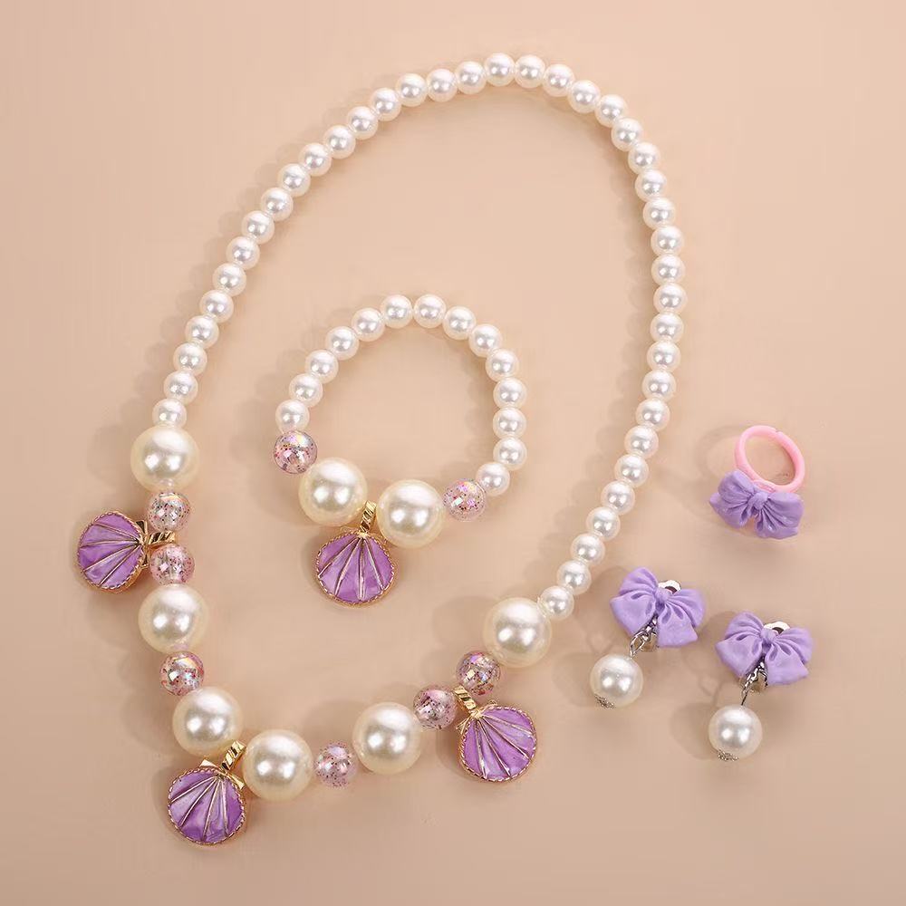 Kids Seashell Jewelry Set – Faux Pearl & Shell 4-Piece Gift Set