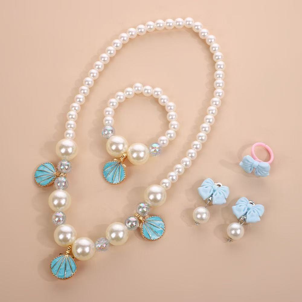 Kids Seashell Jewelry Set – Faux Pearl & Shell 4-Piece Gift Set