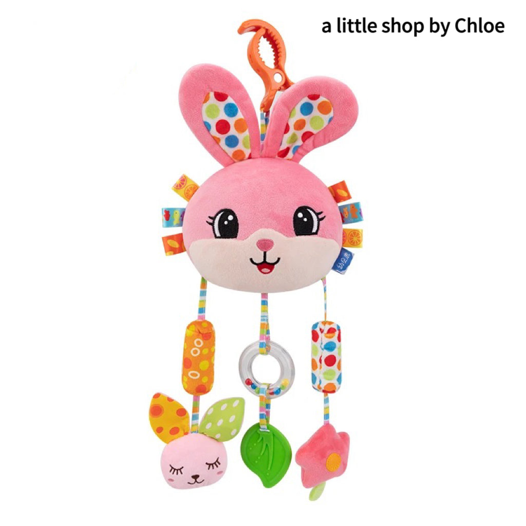 Baby Sensory Toy – Rabbit Rattle with Teether, Crinkle Paper & Bell – Stroller/Crib Hanging Toy for Newborns (1/3/6/12 Packs) | Food-Grade, 20×46 cm