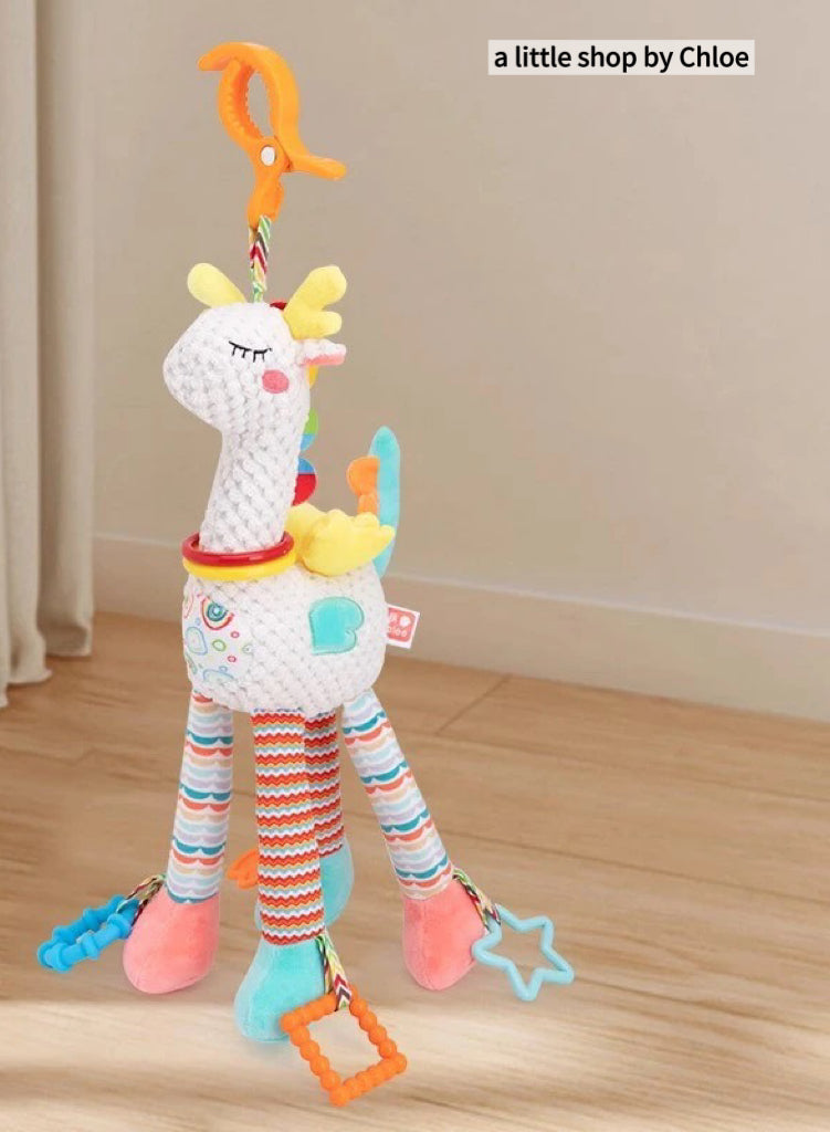 Baby Sensory Toy – Rabbit Rattle with Teether, Crinkle Paper & Bell – Stroller/Crib Hanging Toy for Newborns (1/3/6/12 Packs) | Food-Grade, 20×46 cm