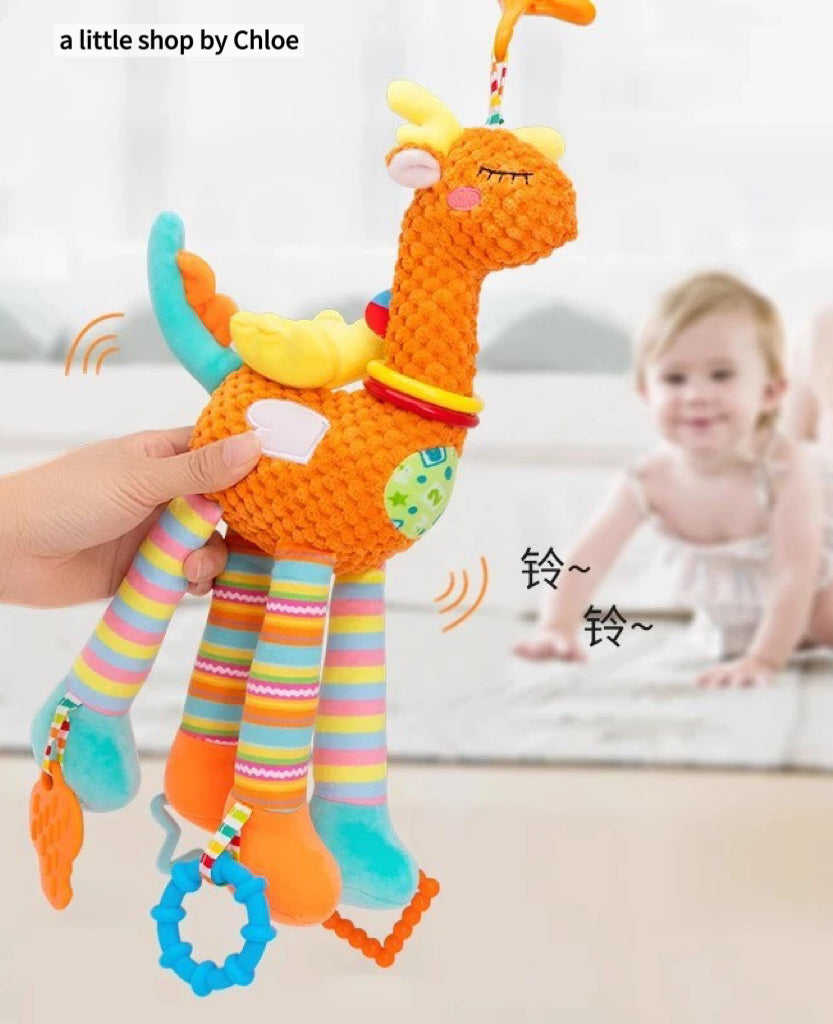 Baby Sensory Toy – Rabbit Rattle with Teether, Crinkle Paper & Bell – Stroller/Crib Hanging Toy for Newborns (1/3/6/12 Packs) | Food-Grade, 20×46 cm
