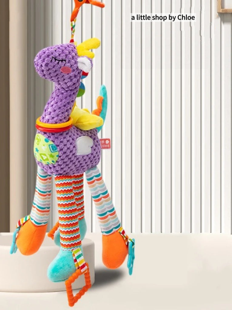 Baby Sensory Toy – Rabbit Rattle with Teether, Crinkle Paper & Bell – Stroller/Crib Hanging Toy for Newborns (1/3/6/12 Packs) | Food-Grade, 20×46 cm