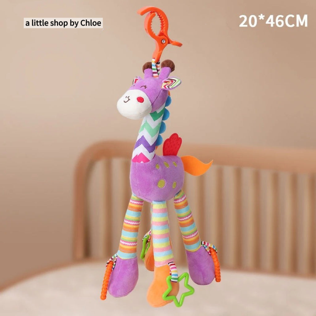 Baby Sensory Toy – Rabbit Rattle with Teether, Crinkle Paper & Bell – Stroller/Crib Hanging Toy for Newborns (1/3/6/12 Packs) | Food-Grade, 20×46 cm