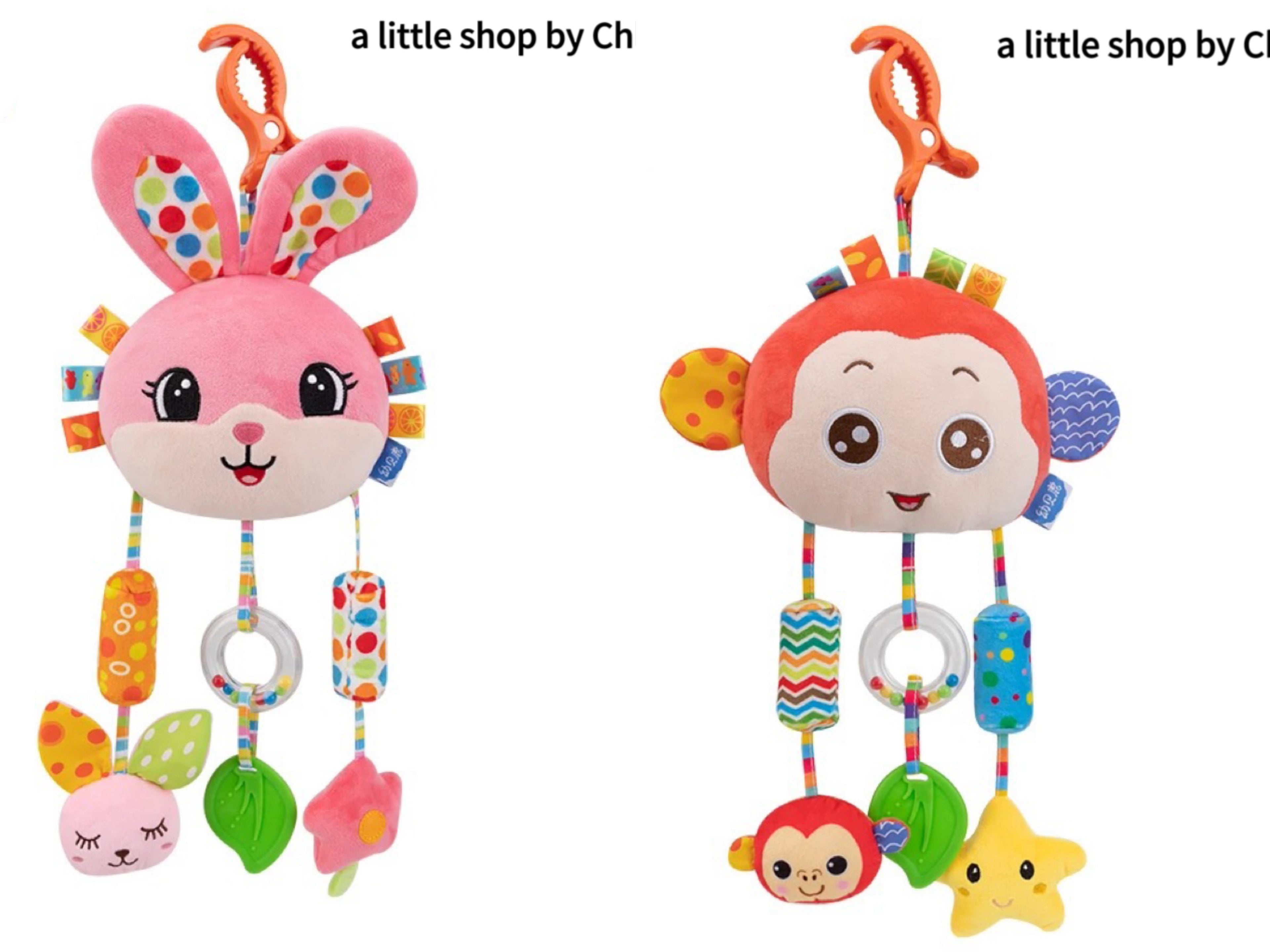Baby Sensory Toy – Rabbit Rattle with Teether, Crinkle Paper & Bell – Stroller/Crib Hanging Toy for Newborns (1/3/6/12 Packs) | Food-Grade, 20×46 cm