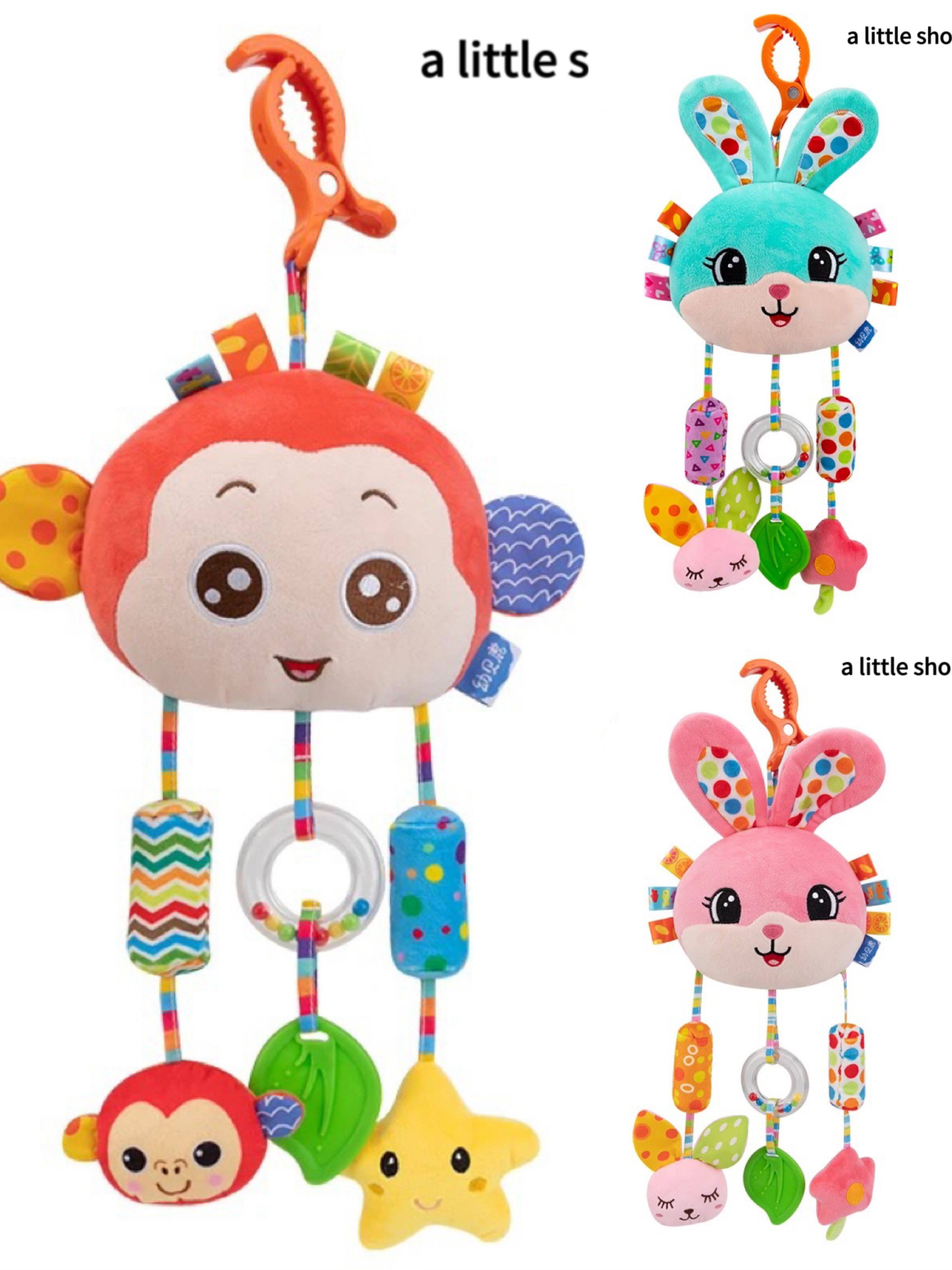 Baby Sensory Toy – Rabbit Rattle with Teether, Crinkle Paper & Bell – Stroller/Crib Hanging Toy for Newborns (1/3/6/12 Packs) | Food-Grade, 20×46 cm