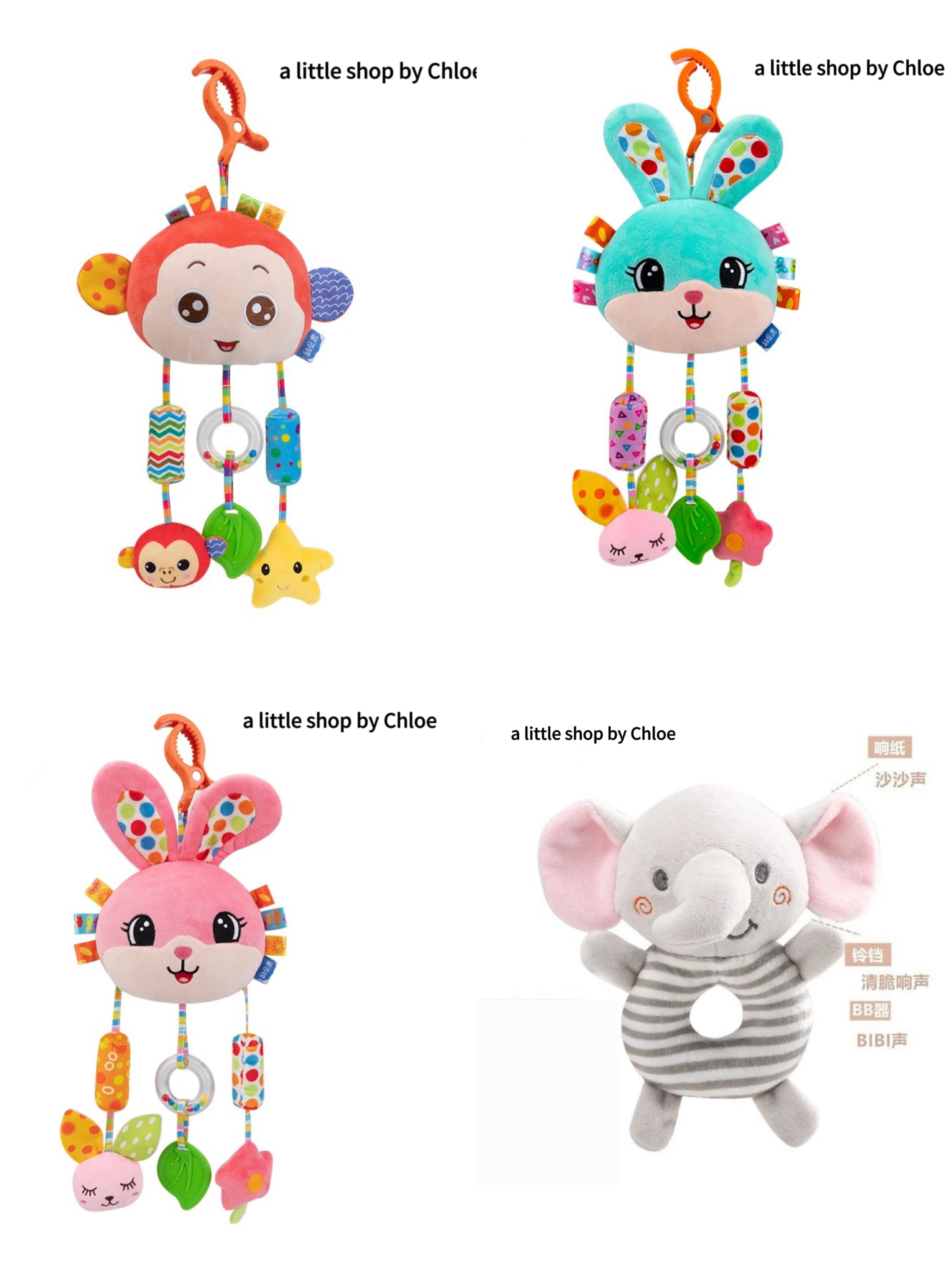 Baby Sensory Toy – Rabbit Rattle with Teether, Crinkle Paper & Bell – Stroller/Crib Hanging Toy for Newborns (1/3/6/12 Packs) | Food-Grade, 20×46 cm
