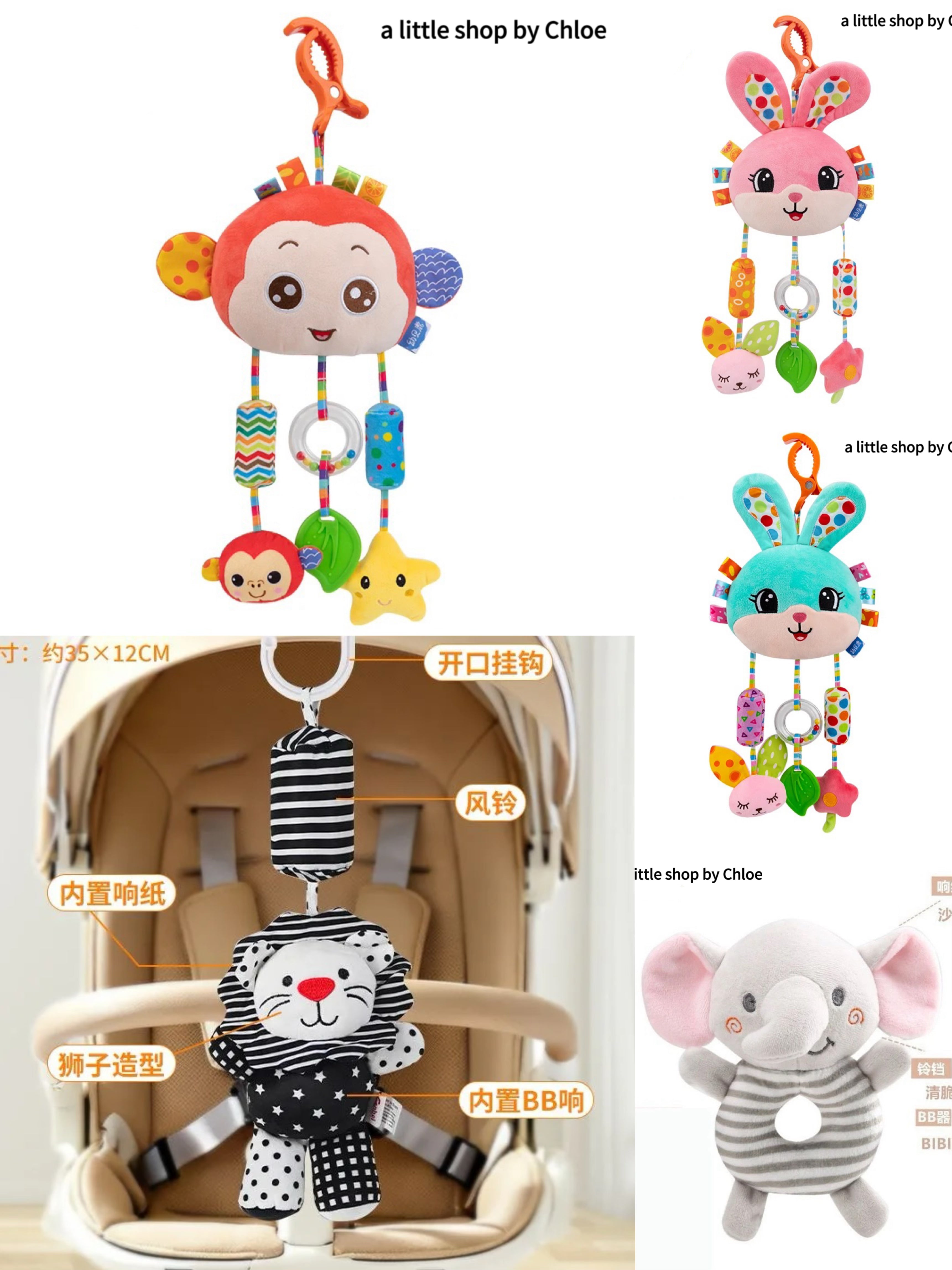 Baby Sensory Toy – Rabbit Rattle with Teether, Crinkle Paper & Bell – Stroller/Crib Hanging Toy for Newborns (1/3/6/12 Packs) | Food-Grade, 20×46 cm