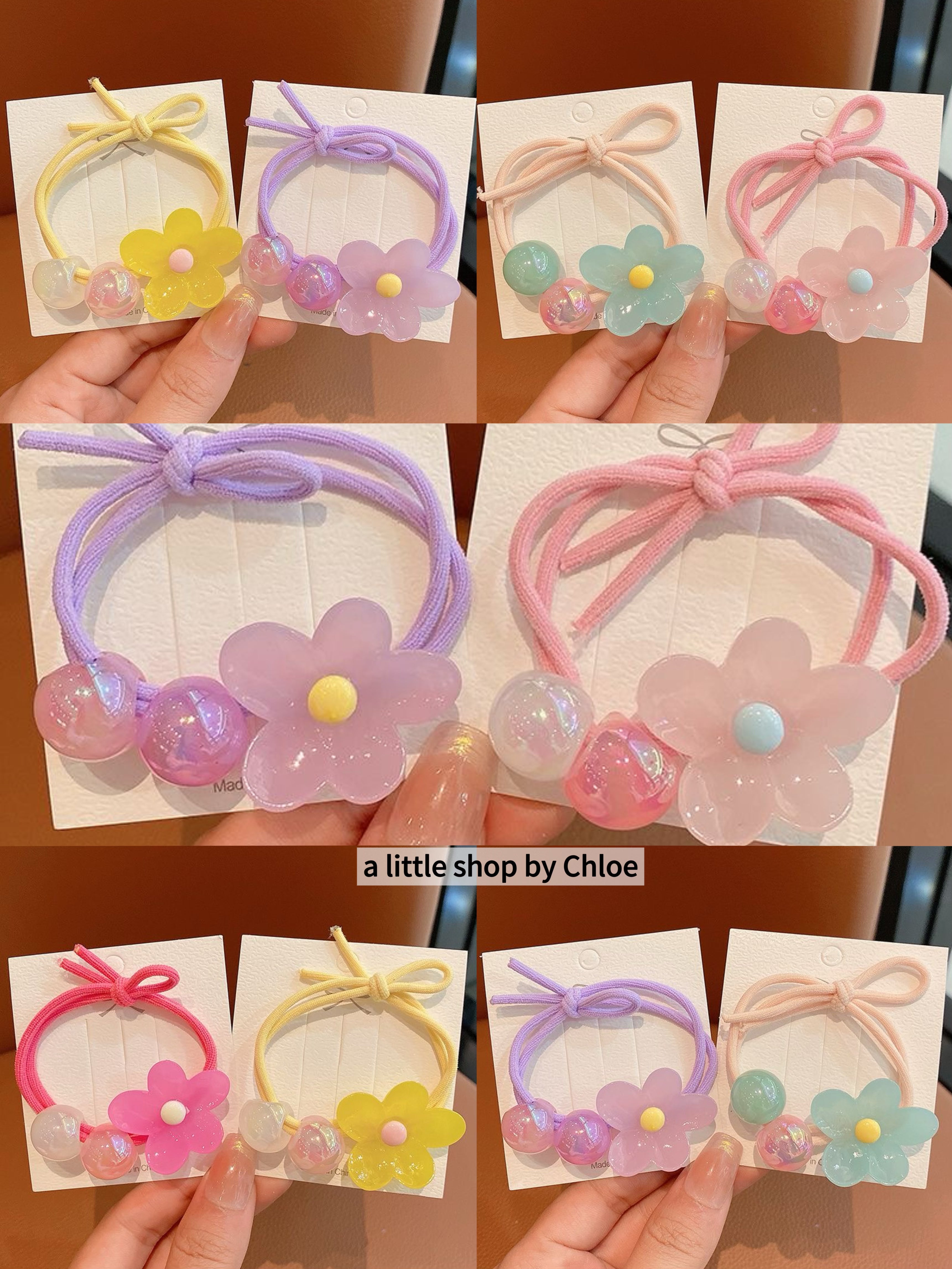 Colorful Flower Hair Ties for Girls – Soft Elastic Ponytail Holders, No Pull, No Dent (5/10/15/20 Packs) | Retail & Wholesale