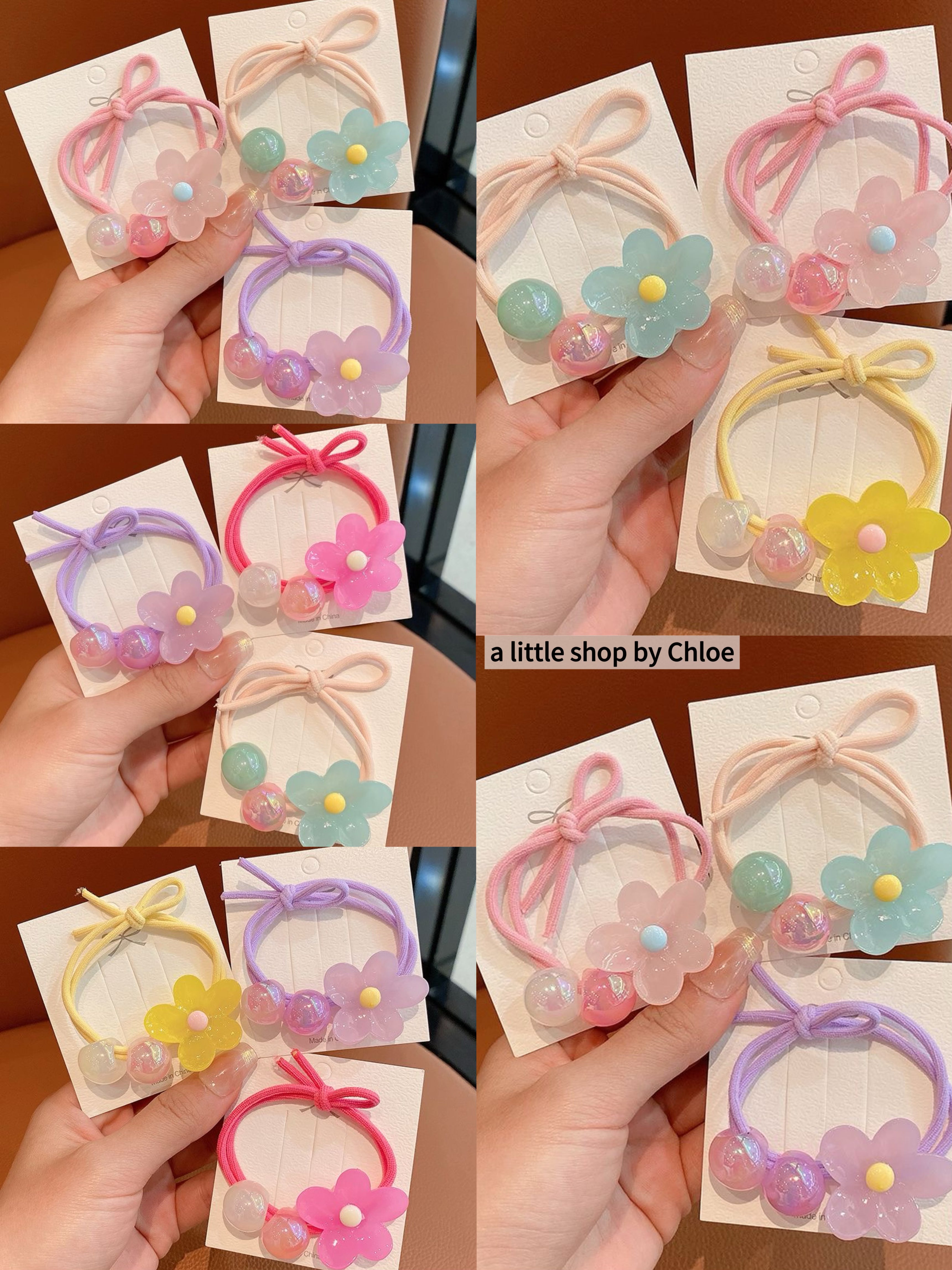 Colorful Flower Hair Ties for Girls – Soft Elastic Ponytail Holders, No Pull, No Dent (5/10/15/20 Packs) | Retail & Wholesale