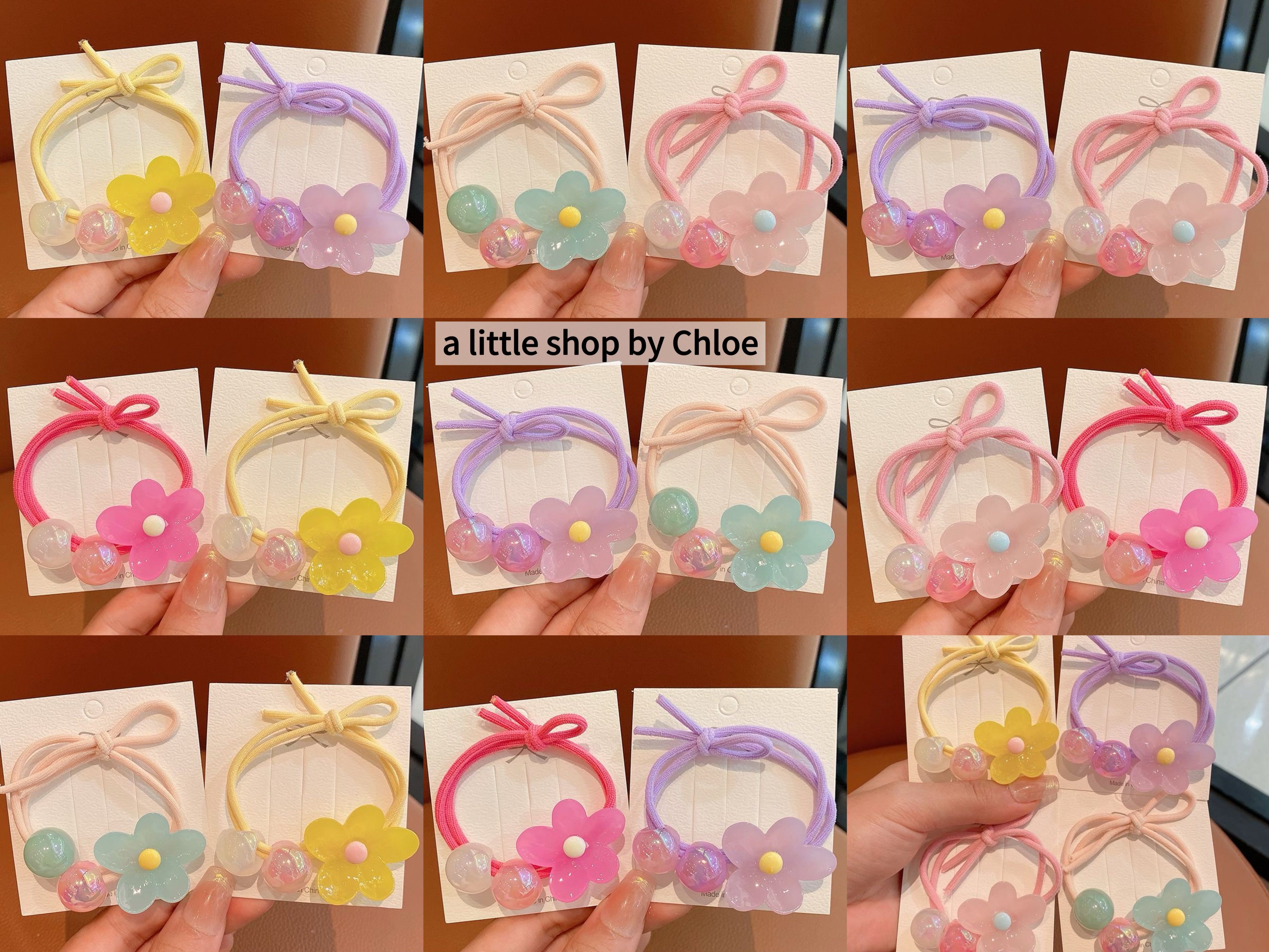 Colorful Flower Hair Ties for Girls – Soft Elastic Ponytail Holders, No Pull, No Dent (5/10/15/20 Packs) | Retail & Wholesale