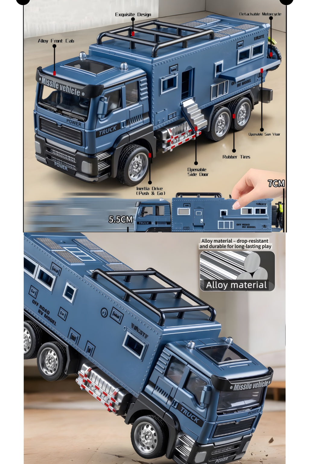 Alloy Off‑Road RV Model – Diecast Camper Van with Inertia Drive, Pull‑Back Action, Rubber Tires, Great Gift for Kids