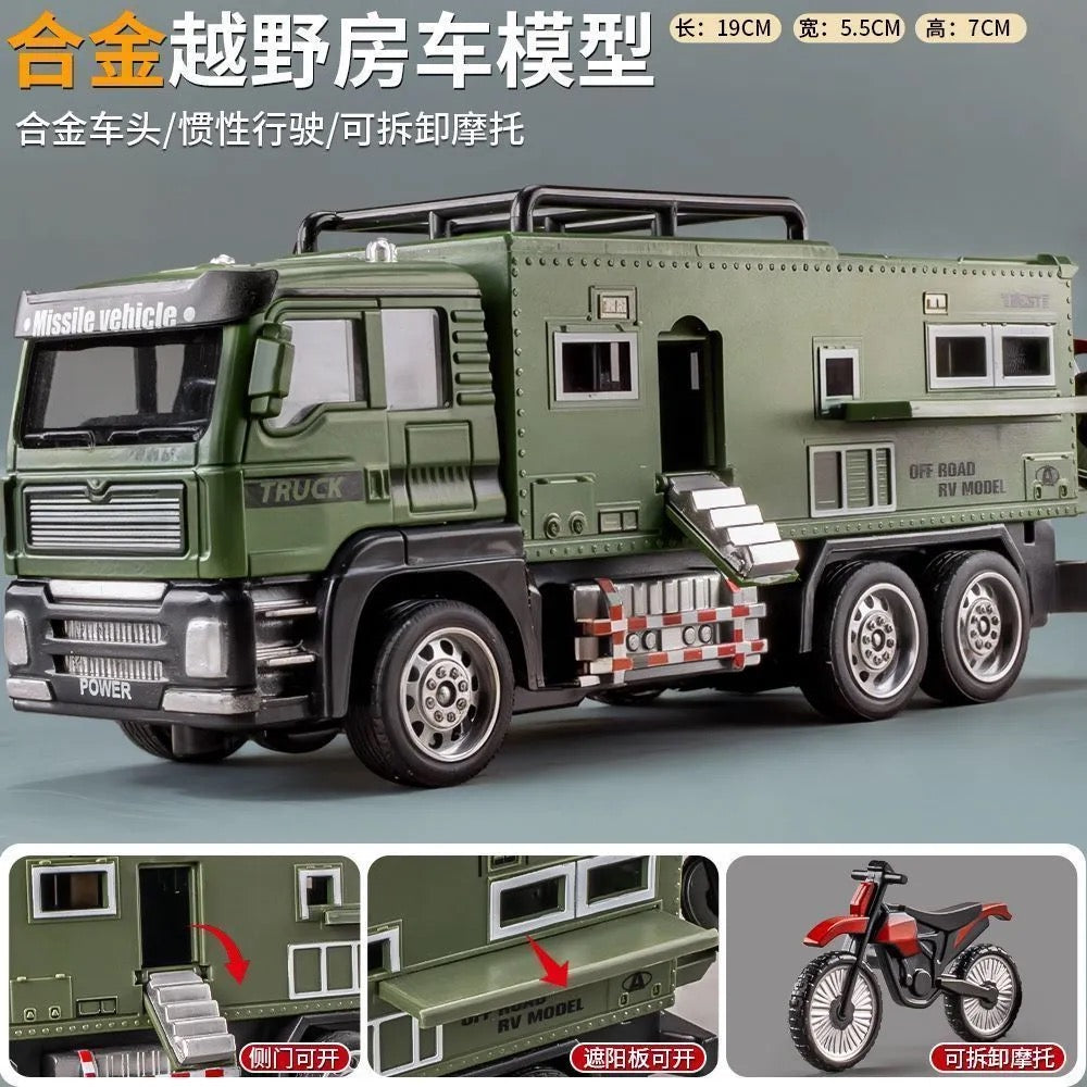 Alloy Off‑Road RV Model – Diecast Camper Van with Inertia Drive, Pull‑Back Action, Rubber Tires, Great Gift for Kids