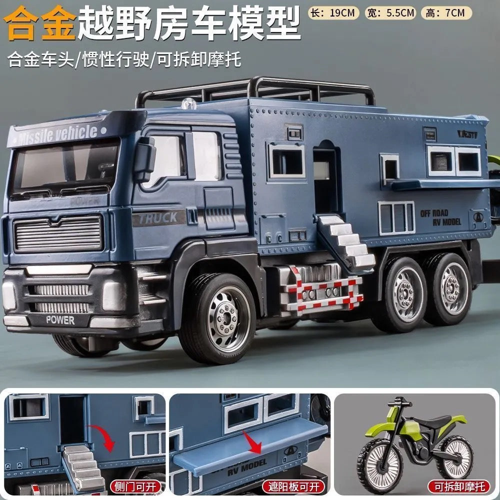 Alloy Off‑Road RV Model – Diecast Camper Van with Inertia Drive, Pull‑Back Action, Rubber Tires, Great Gift for Kids