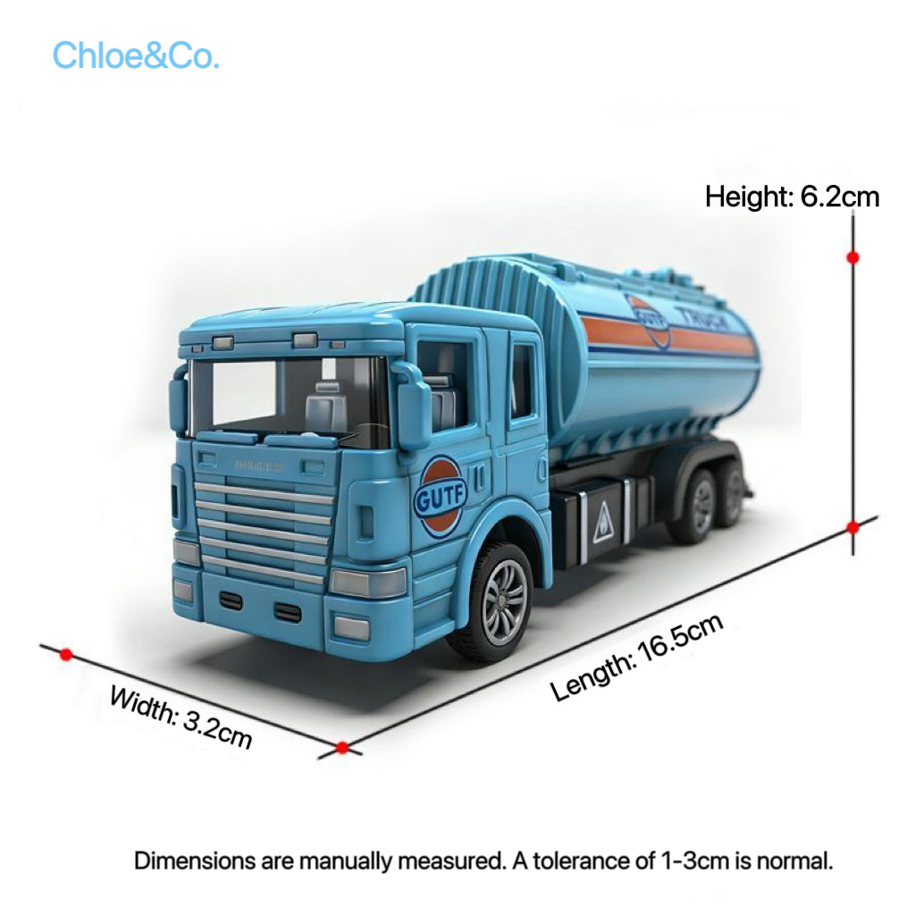 16CM Large Alloy Tanker Truck Pull-Back Toy for Kids – Friction Powered, No Battery Needed, Durable Metal Vehicle
