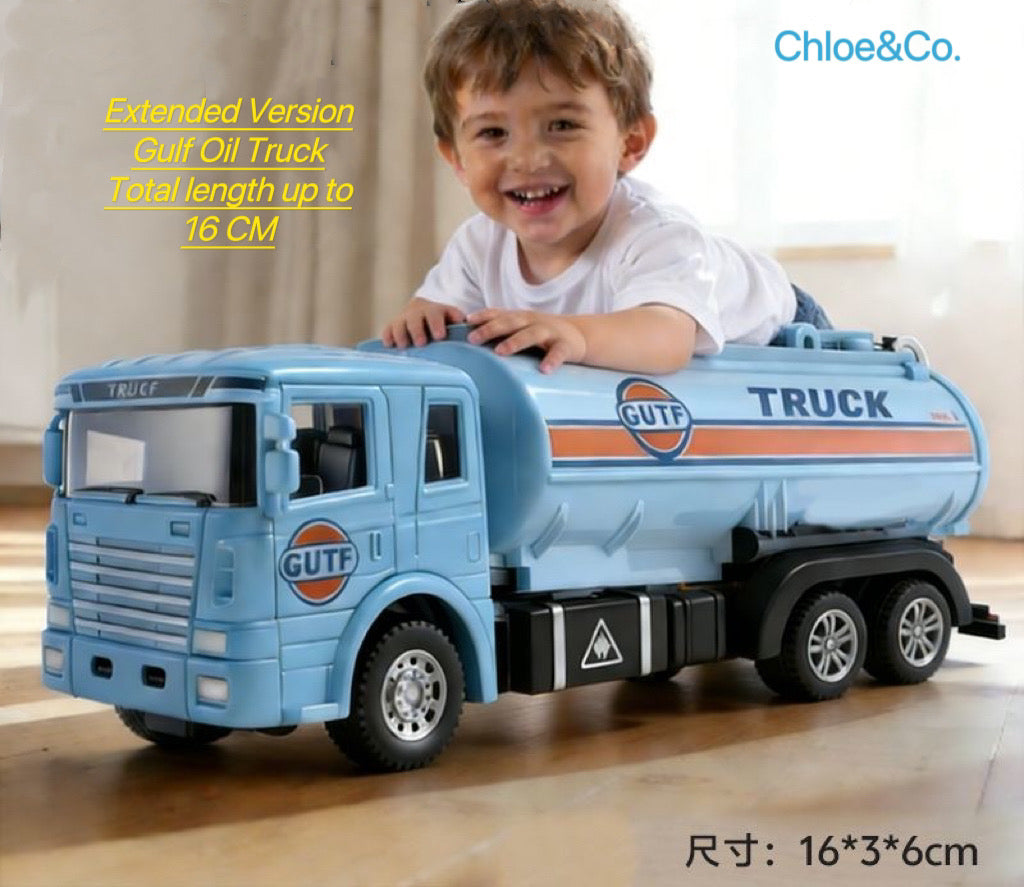 16CM Large Alloy Tanker Truck Pull-Back Toy for Kids – Friction Powered, No Battery Needed, Durable Metal Vehicle
