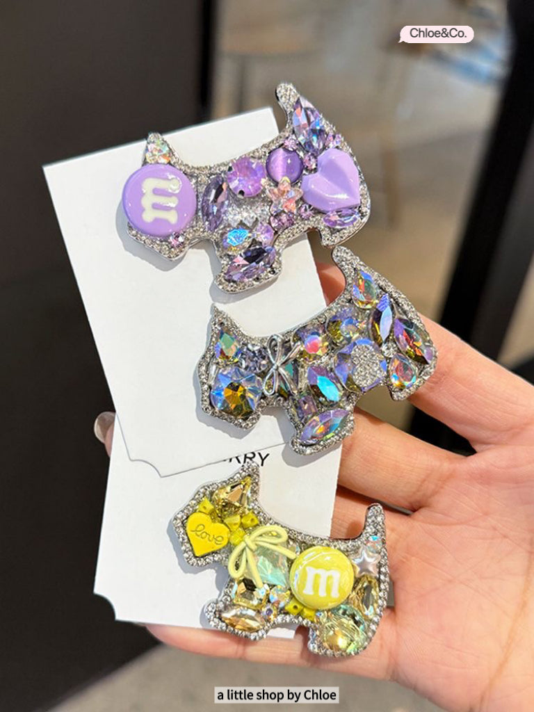 Crystal Puppy Hair Clips for Girls – 3/6/9/18 Packs | Sparkly Dog Design Resin Hair Accessories (Retail & Wholesale