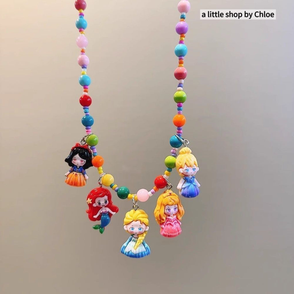 Princess Beaded Necklace for Girls – Cartoon Charm Pendant Kids Jewelry (3/6/9/18 Packs) | Retail & Wholesale