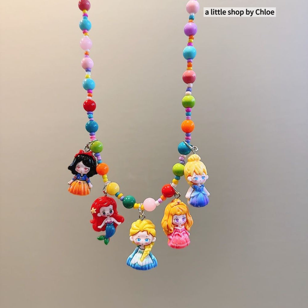 Princess Beaded Necklace for Girls – Cartoon Charm Pendant Kids Jewelry (3/6/9/18 Packs) | Retail & Wholesale