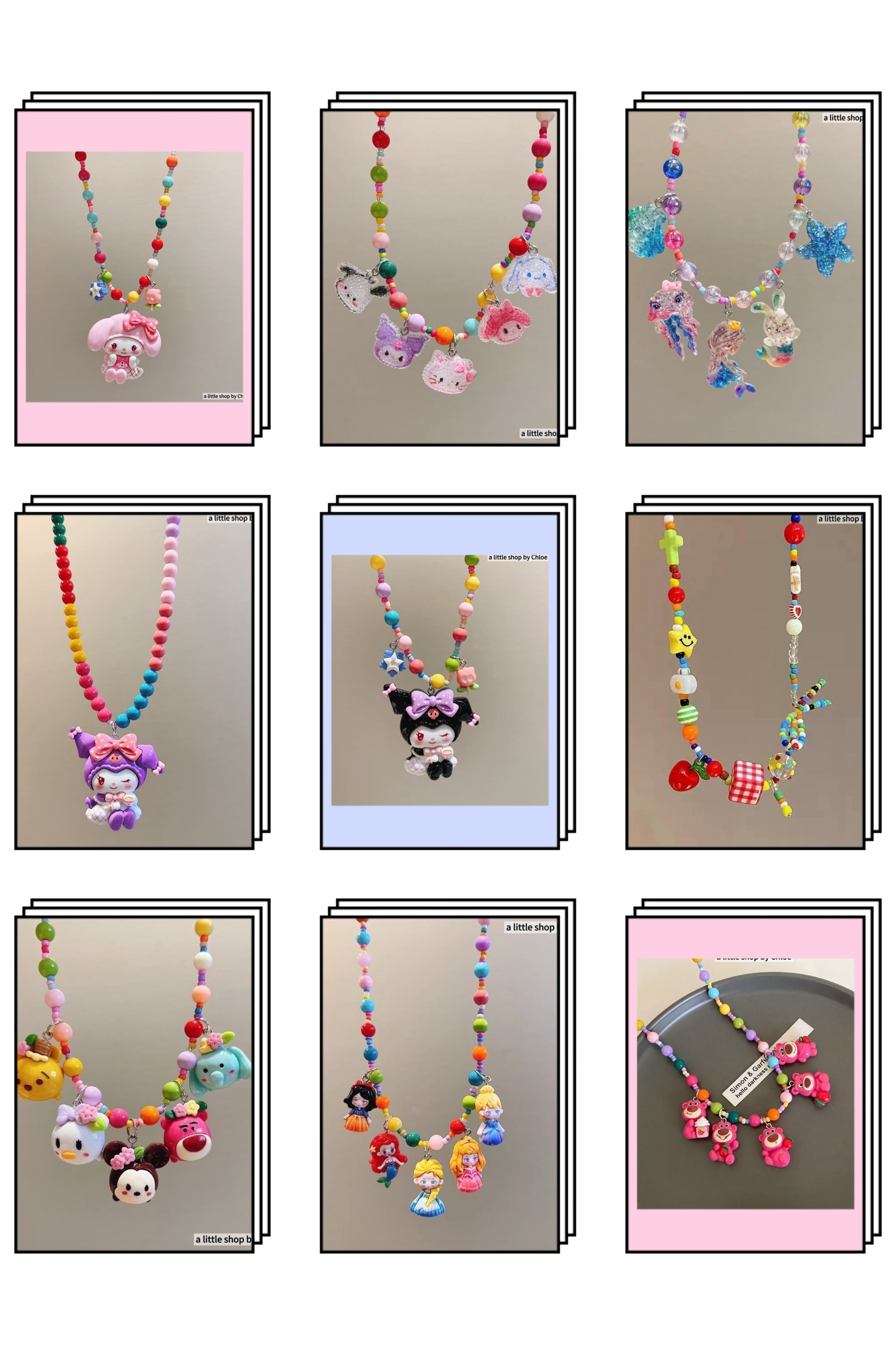 Princess Beaded Necklace for Girls – Cartoon Charm Pendant Kids Jewelry (3/6/9/18 Packs) | Retail & Wholesale