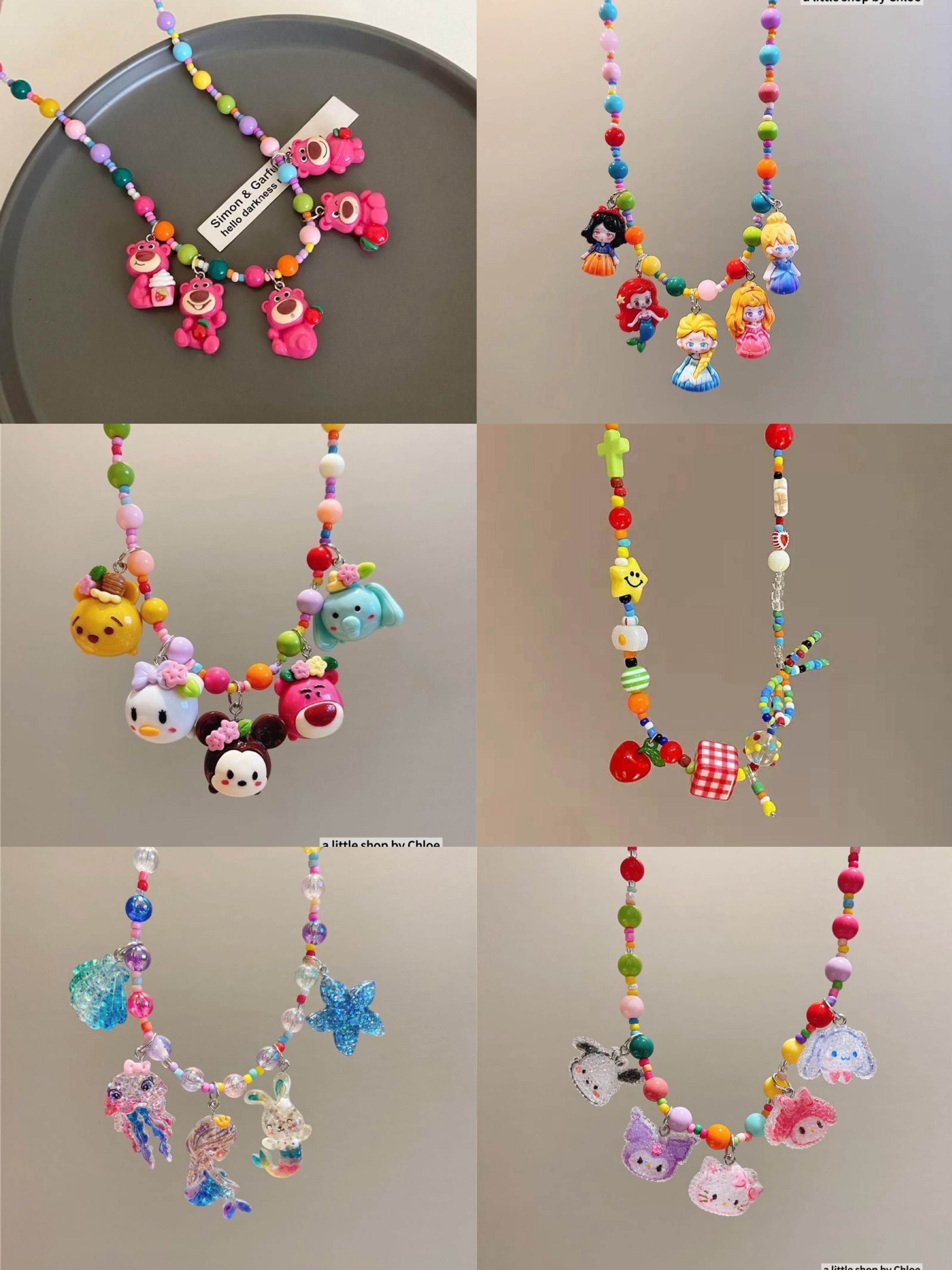 Princess Beaded Necklace for Girls – Cartoon Charm Pendant Kids Jewelry (3/6/9/18 Packs) | Retail & Wholesale