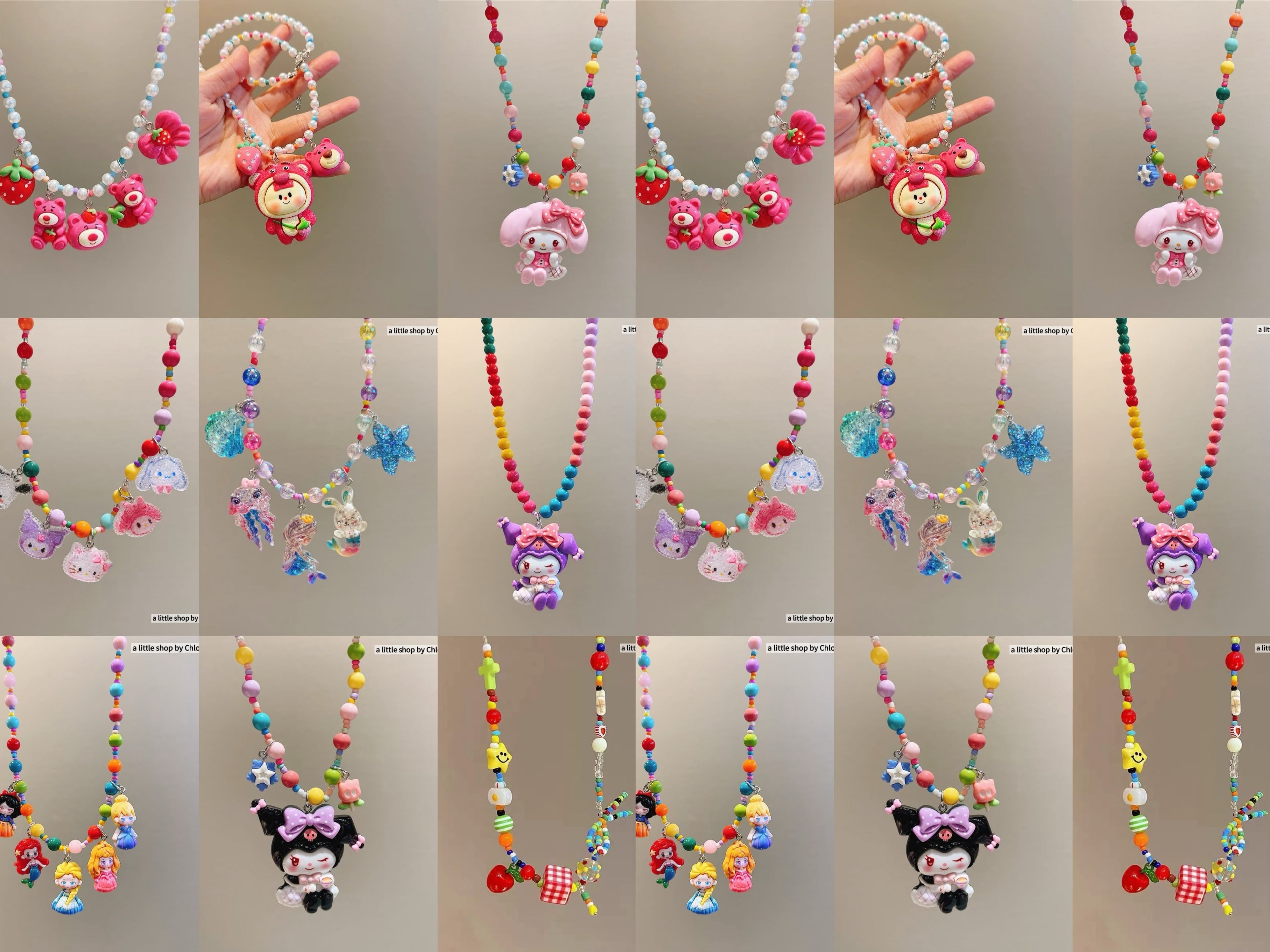 Princess Beaded Necklace for Girls – Cartoon Charm Pendant Kids Jewelry (3/6/9/18 Packs) | Retail & Wholesale