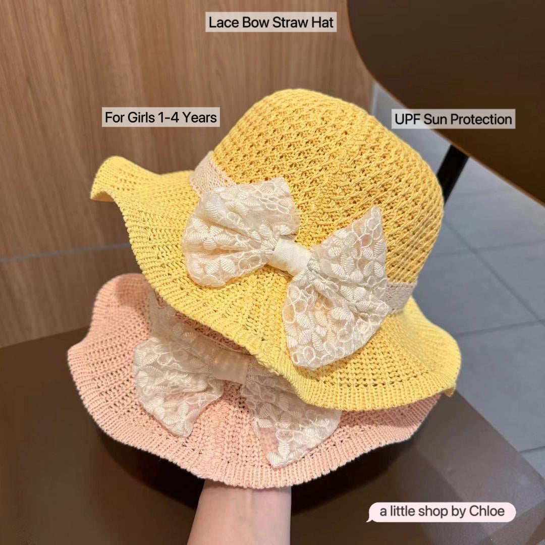Lace Bow Straw Hat for Girls – Kids Sun Hat for 1-4 Years (2/4/6/12 Packs | Multiple Colors) | Retail & Wholesale