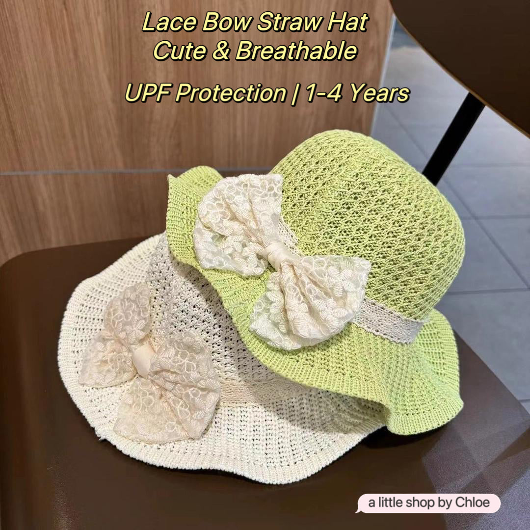 Lace Bow Straw Hat for Girls – Kids Sun Hat for 1-4 Years (2/4/6/12 Packs | Multiple Colors) | Retail & Wholesale