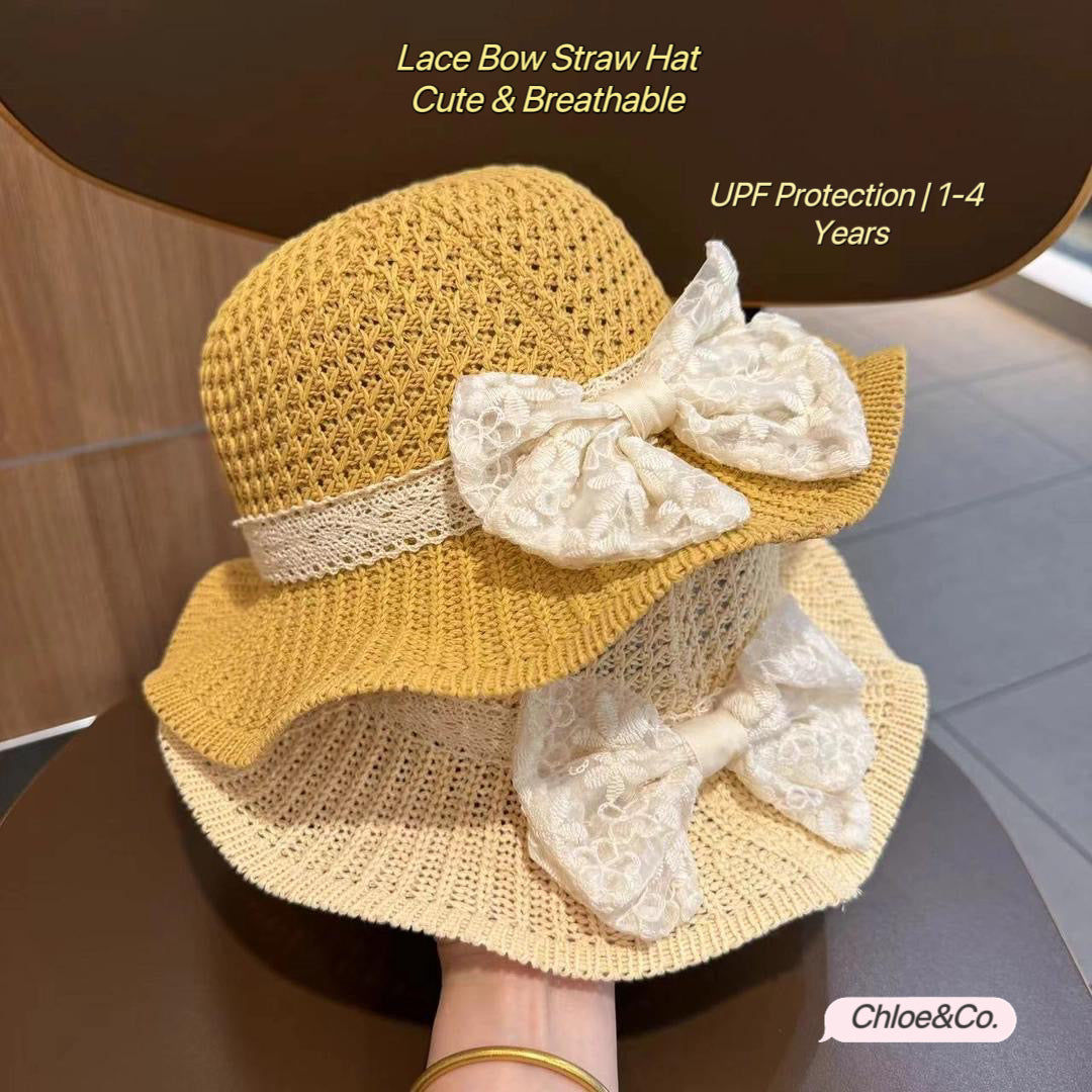 Lace Bow Straw Hat for Girls – Kids Sun Hat for 1-4 Years (2/4/6/12 Packs | Multiple Colors) | Retail & Wholesale
