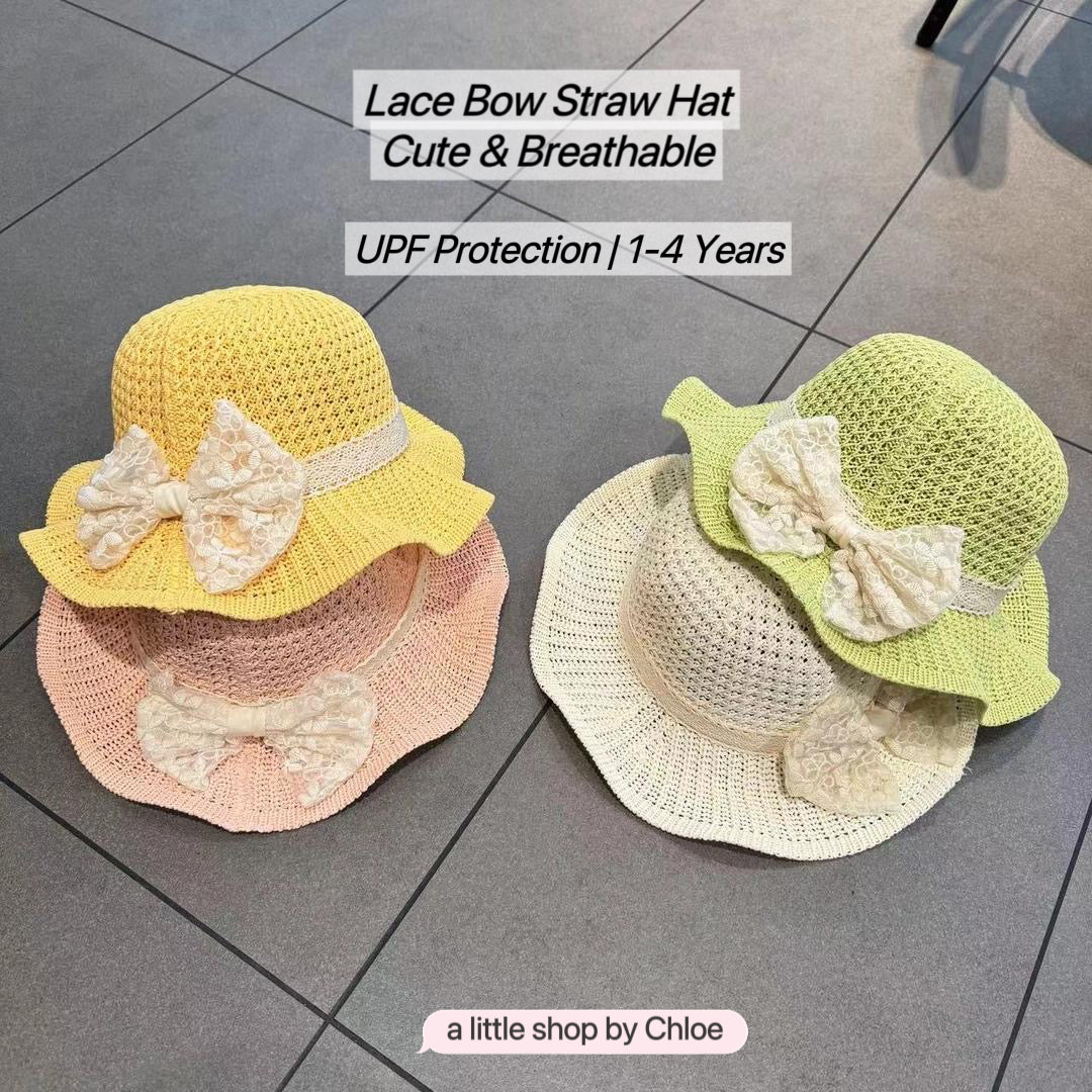 Lace Bow Straw Hat for Girls – Kids Sun Hat for 1-4 Years (2/4/6/12 Packs | Multiple Colors) | Retail & Wholesale