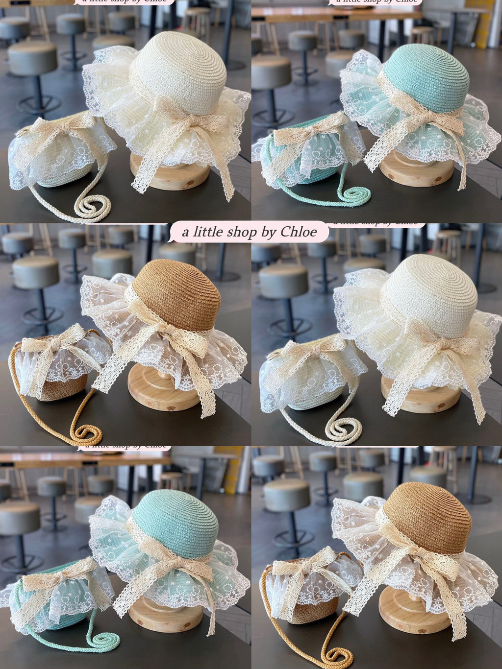 Lace Bow Straw Hat & Matching Bag Set for Girls – 1-5 Years, UPF Sun Protection (5 Colors) | Retail & Wholesale