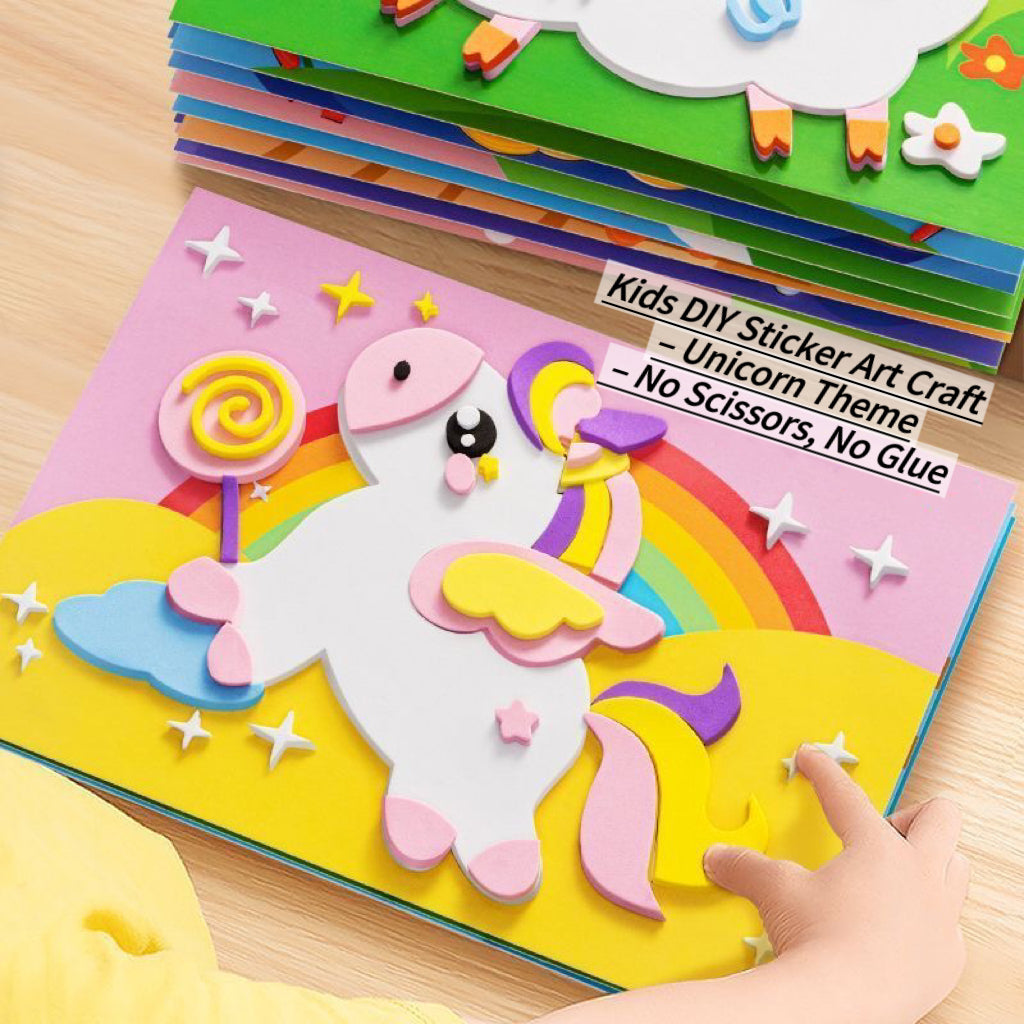 Kids 3D Sticker Art – EVA DIY Craft for Girls – Dinosaur / Unicorn / Animal Themes (30/60 Sets) | No Glue, No Scissors – Kindergarten Art Activity | Retail & Wholesale
