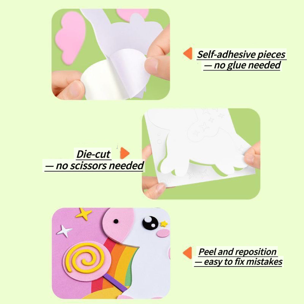 Kids 3D Sticker Art – EVA DIY Craft for Girls – Dinosaur / Unicorn / Animal Themes (30/60 Sets) | No Glue, No Scissors – Kindergarten Art Activity | Retail & Wholesale