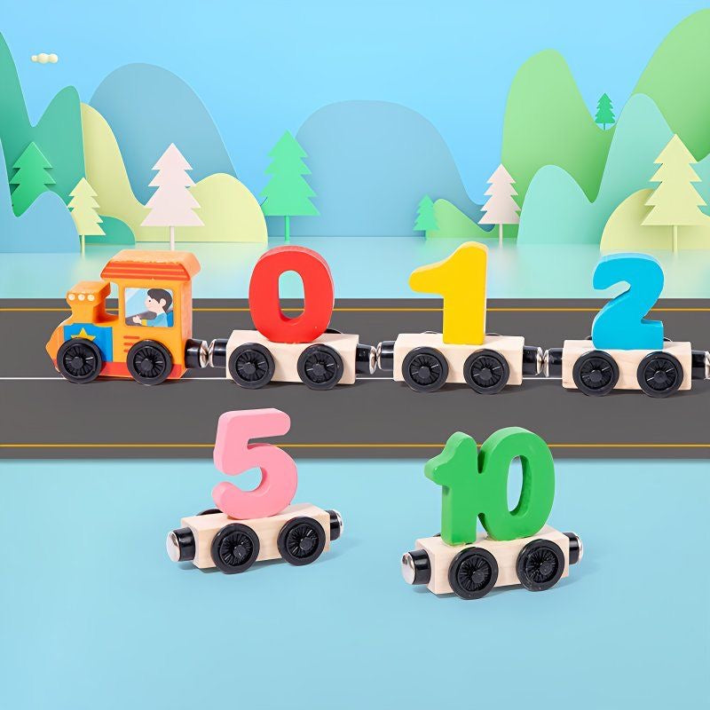 Magnetic Wooden Train Set – Number & Letter Building Blocks for Toddlers 1-3 Years (0-12 Numbers) | Montessori Early Learning Toy | Retail & Wholesale