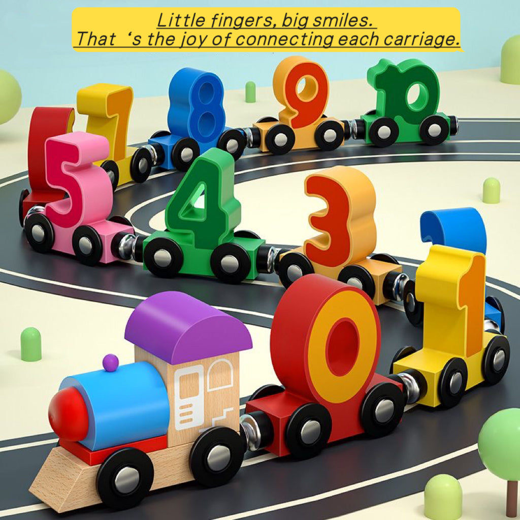 Magnetic Wooden Train Set – Number & Letter Building Blocks for Toddlers 1-3 Years (0-12 Numbers) | Montessori Early Learning Toy | Retail & Wholesale