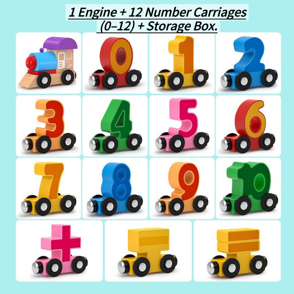 Magnetic Wooden Train Set – Number & Letter Building Blocks for Toddlers 1-3 Years (0-12 Numbers) | Montessori Early Learning Toy | Retail & Wholesale