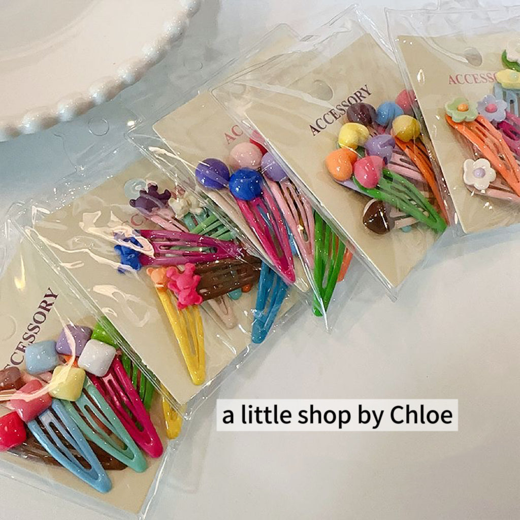 Kids Hair Clips – 10pcs per Bag, Cute Resin / Acrylic Designs (1/5/10 Bags) | Retail & Wholesale – Bulk Pricing Available