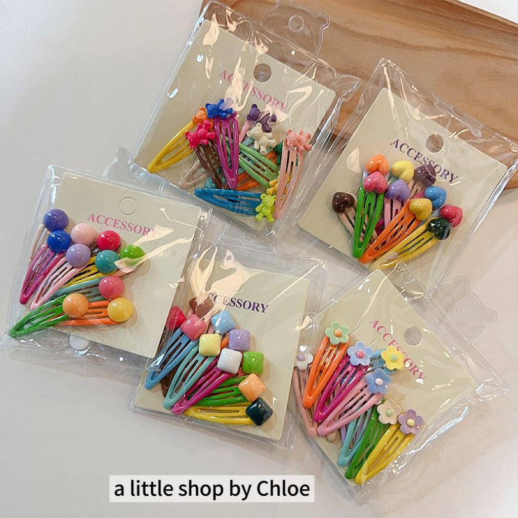 Kids Hair Clips – 10pcs per Bag, Cute Resin / Acrylic Designs (1/5/10 Bags) | Retail & Wholesale – Bulk Pricing Available
