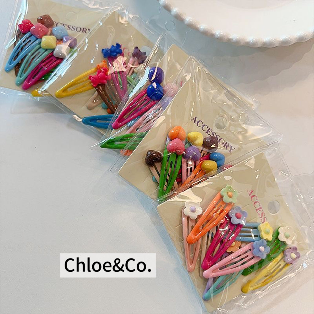 Kids Hair Clips – 10pcs per Bag, Cute Resin / Acrylic Designs (1/5/10 Bags) | Retail & Wholesale – Bulk Pricing Available
