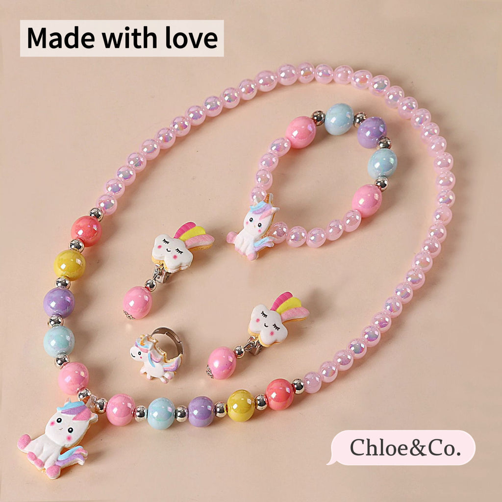 Sweet Charm Necklace Set – Playful Pearl & Flower Design for Girls