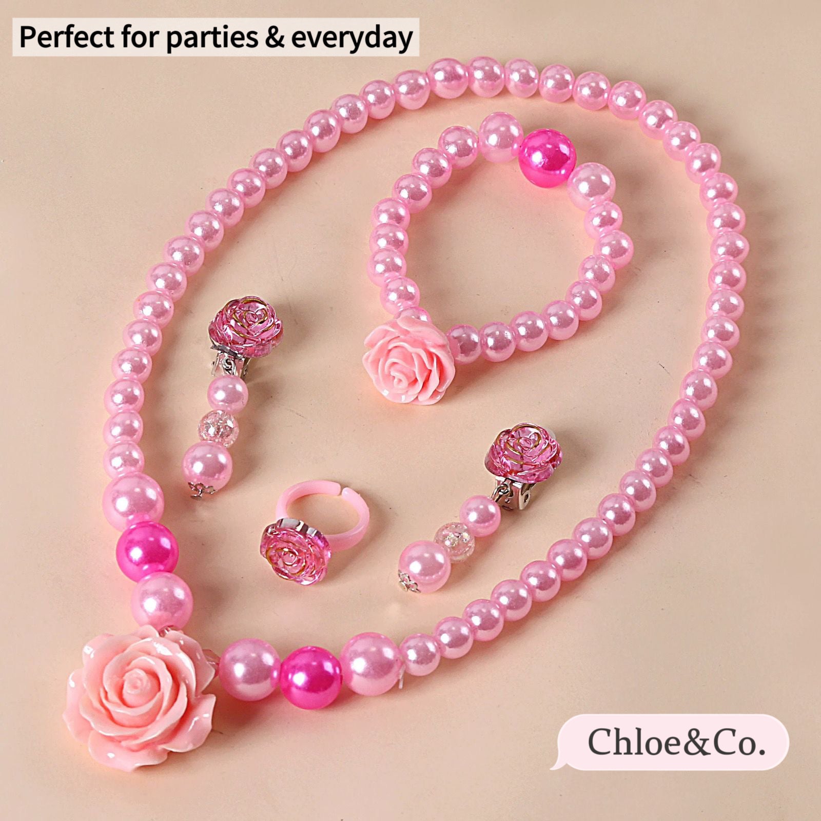 Sweet Charm Necklace Set – Playful Pearl & Flower Design for Girls