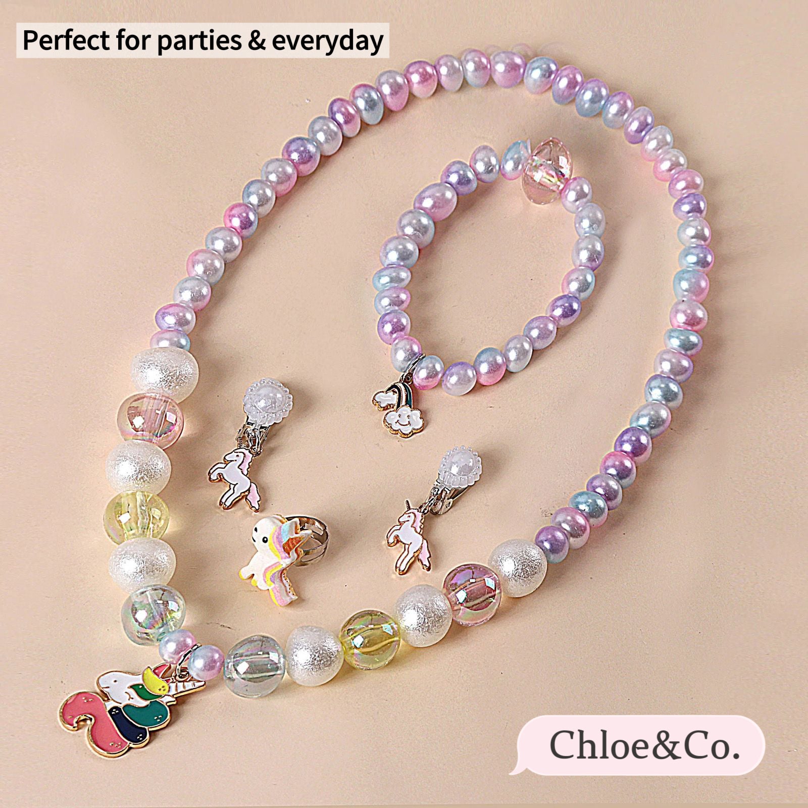 Sweet Charm Necklace Set – Playful Pearl & Flower Design for Girls