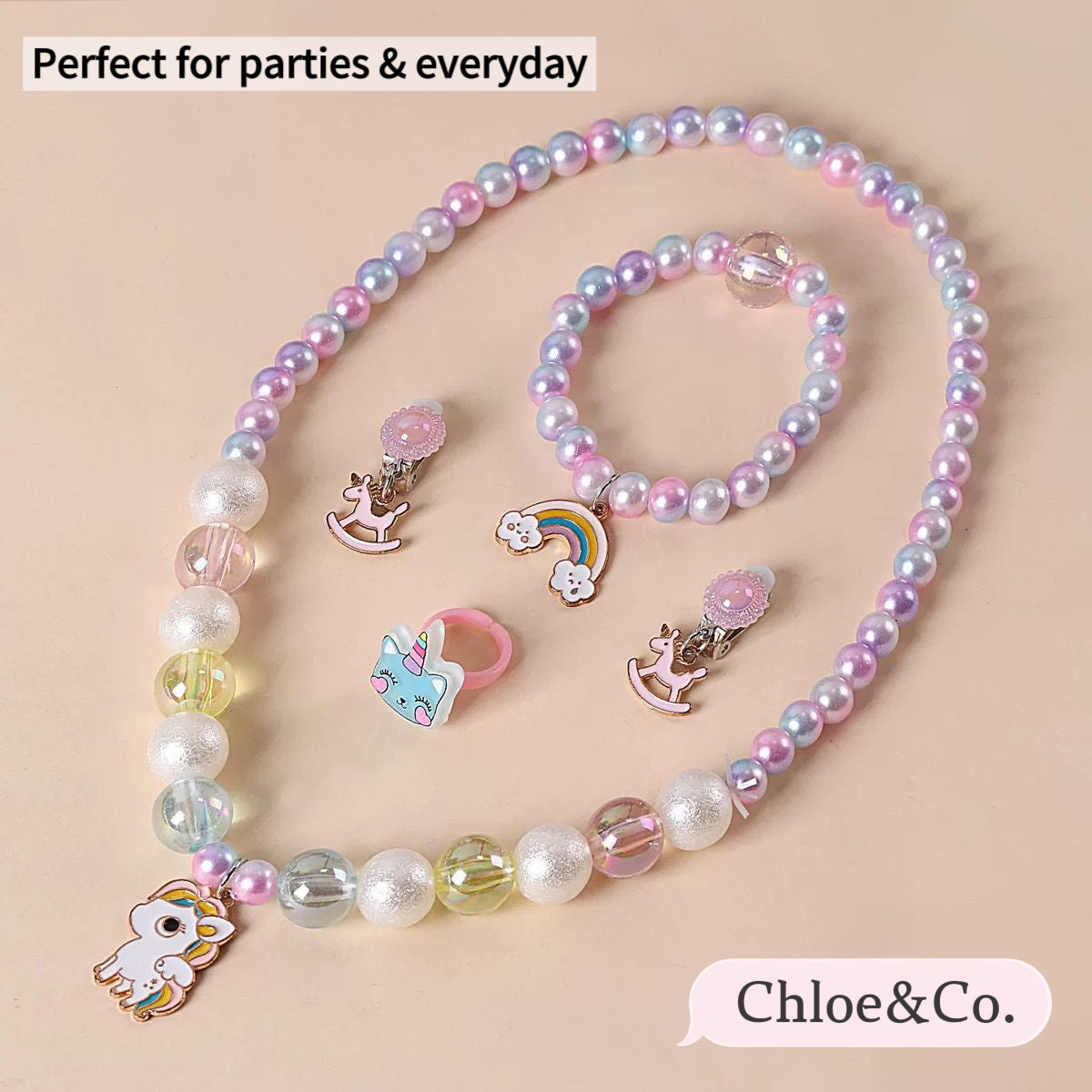 Sweet Charm Necklace Set – Playful Pearl & Flower Design for Girls