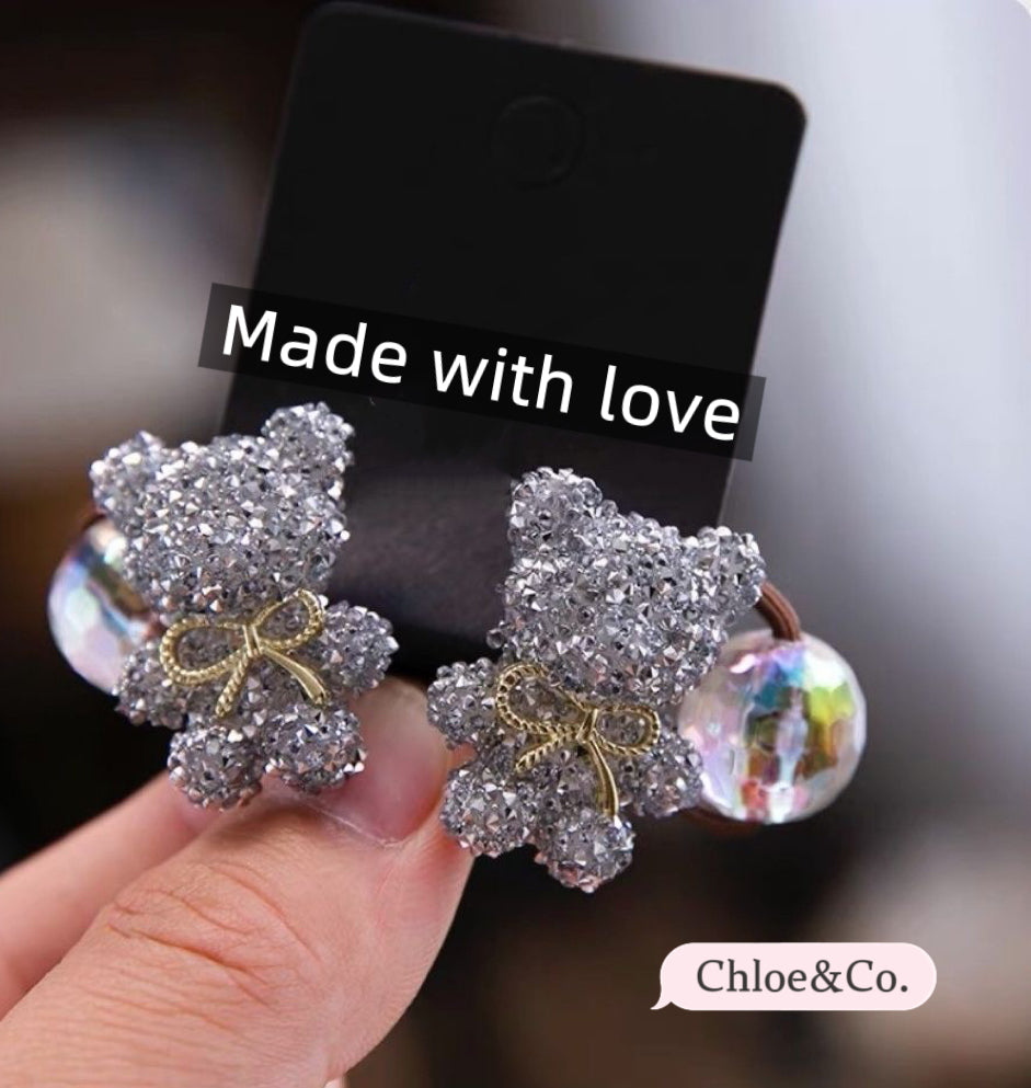 Crystal Bear Hair Tie – Sparkly Ponytail Holder for Girls