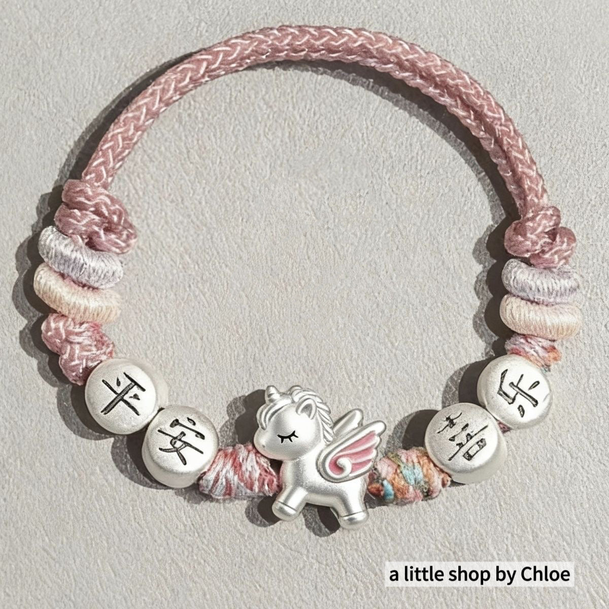 Little Horse Sterling Silver Bracelet – 999 Silver Pink Cord for Girls