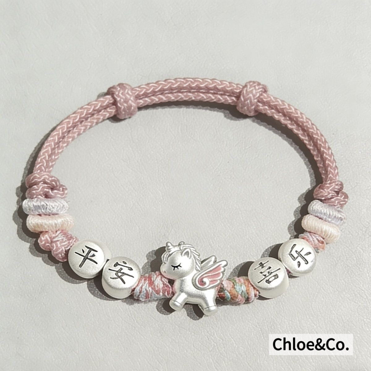 Little Horse Sterling Silver Bracelet – 999 Silver Pink Cord for Girls