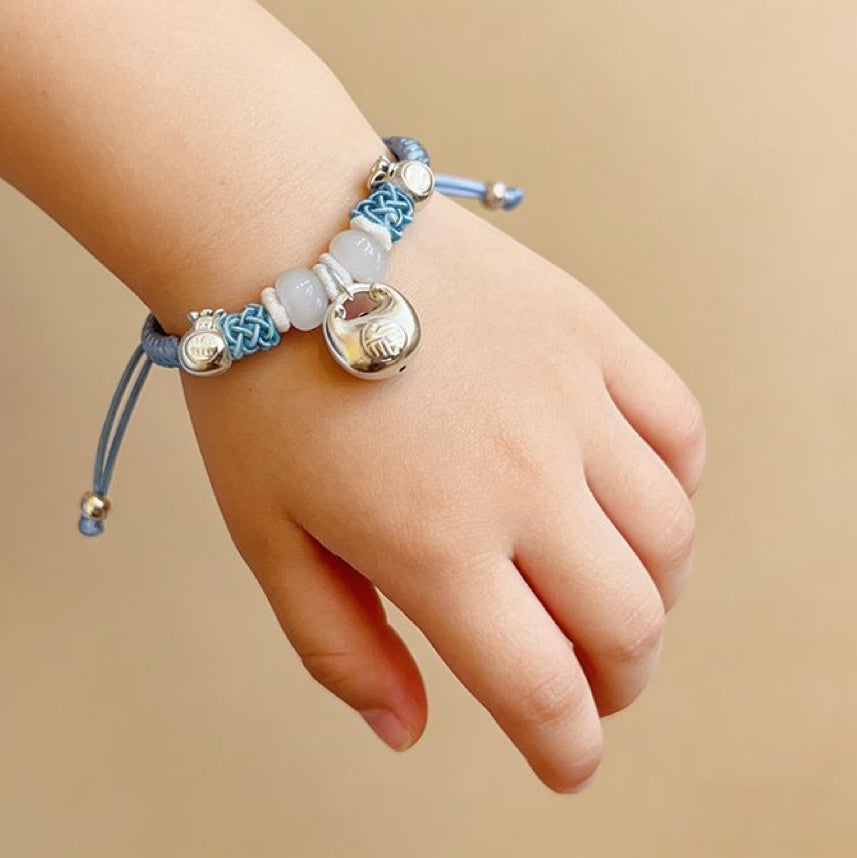 999 Silver Bracelet for Girls – Sterling Silver Beaded Stretch Bracelet, Adjustable Kids Jewelry