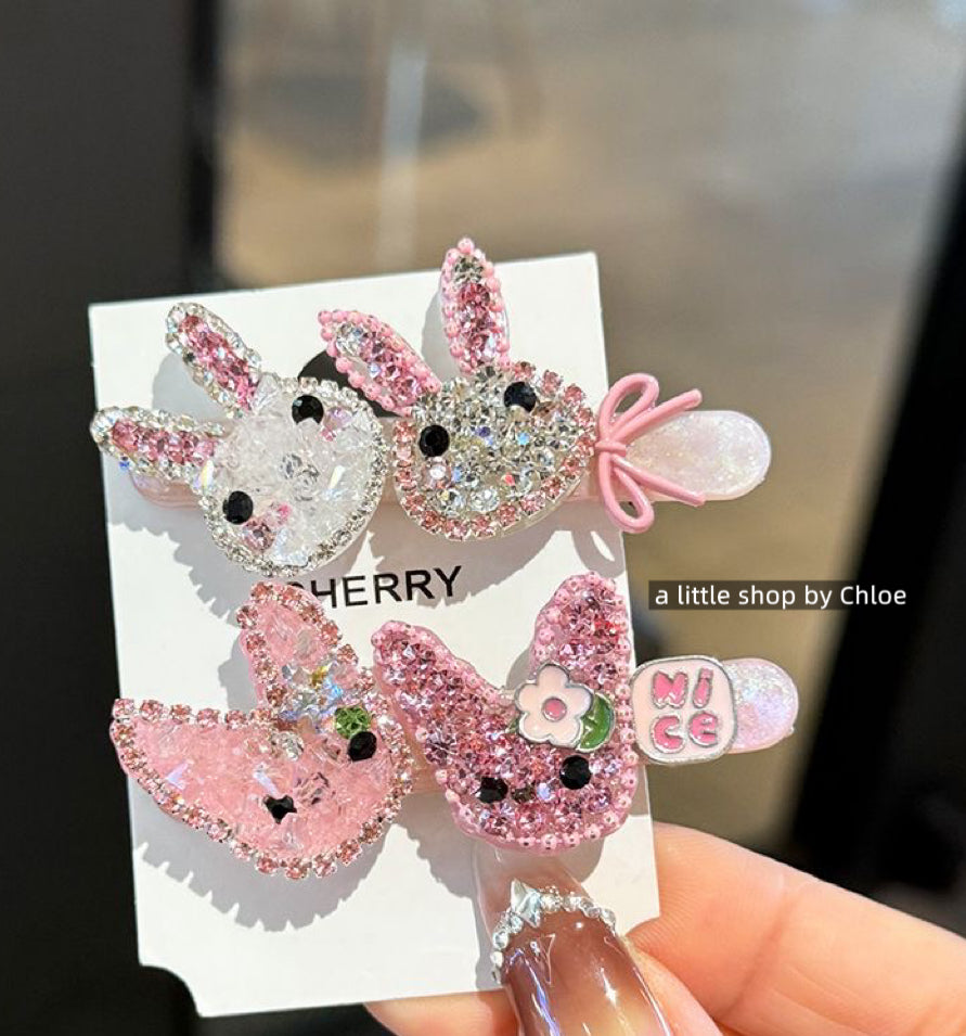 Bunny Crystal Hair Clips for Girls – Cute Rabbit Rhinestone Barrettes for Fine Hair, Elegant Alloy Claw Clips for Kids, Birthday Gift