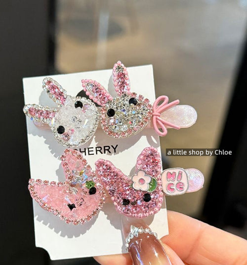 Bunny Crystal Hair Clips for Girls – Cute Rabbit Rhinestone Barrettes for Fine Hair, Elegant Alloy Claw Clips for Kids, Birthday Gift